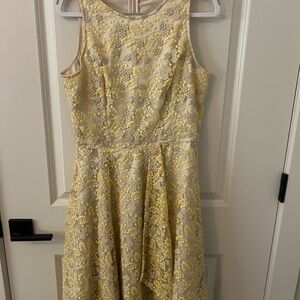 Alex Marie Yellow Floral Embroidered Midi Dress on Cream Base